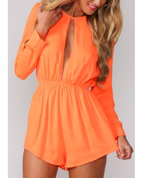 Open Front Long Sleeve Orange Jumpsuit