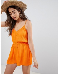 ASOS DESIGN Playsuit In Crinkle With Button Front