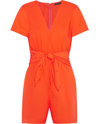 J.Crew Tessa Tie Front Cotton Poplin Playsuit Bright Orange