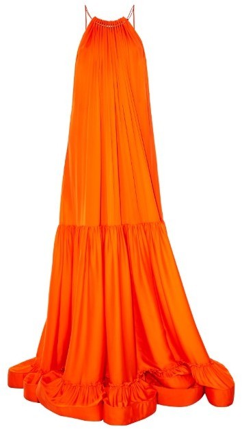 orange satin maxi dress