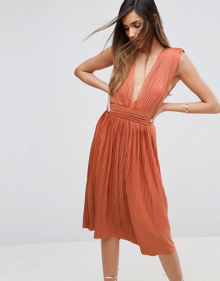 asos orange pleated dress