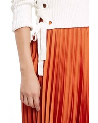 Topshop Pleated Satin Midi Skirt