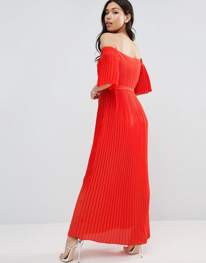 orange off the shoulder maxi dress