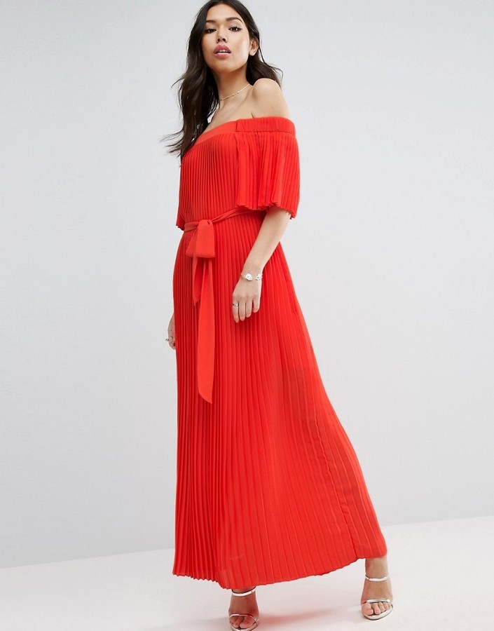 Pleated off the 2025 shoulder maxi dress