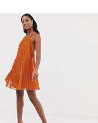 Orange Pleated Swing Dress
