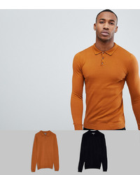 ASOS DESIGN 2 Pack Muscle Fit Polo In Tan Black Save