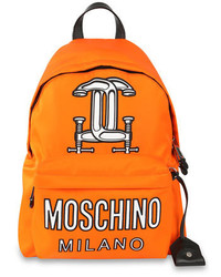 Moschino Logo Print Tech Fabric Backpack Orange
