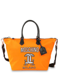 Moschino Logo Printed Tech Fabric Shopping Bag Orange
