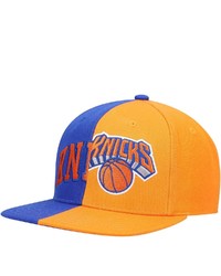 Mitchell & Ness Royalorange New York Knicks Half And Half Snapback Hat
