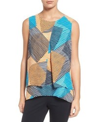 Chaus Basket Weave Print Tiered Blouse