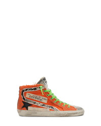 Orange Print Canvas High Top Sneakers
