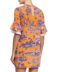 Just Cavalli Short Sleeve Pirate Print Mini Dress Orange