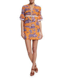 Just Cavalli Short Sleeve Pirate Print Mini Dress Orange