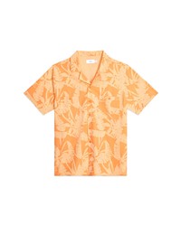 Orange Print Chambray Short Sleeve Shirt