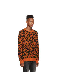R13 Black And Orange Leopard Crewneck Sweater