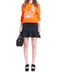 Choies Orange Visco Elastic Long Sleeve Sweatshirt With Lotus Pattern