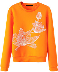 Choies Orange Visco Elastic Long Sleeve Sweatshirt With Lotus Pattern