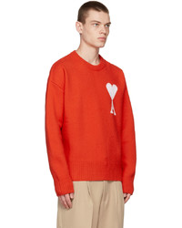 AMI Alexandre Mattiussi Red Ami De Coeur Wool Crewneck Sweater