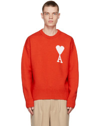 AMI Alexandre Mattiussi Red Ami De Coeur Wool Crewneck Sweater