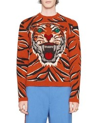 Gucci Tiger Print Wool Crewneck Sweater