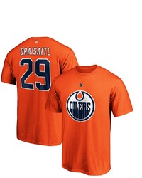 FANATICS Branded Leon Draisaitl Orange Edmonton Oilers Team Authentic Stack Name Number T Shirt