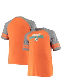 FANATICS Branded Orangeheathered Gray Miami Dolphins Big Tall Two Stripe Tri Blend Raglan T Shirt