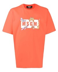 MSGM Floral Logo Print T Shirt