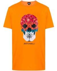 Just Cavalli Floral Skull Print Short Sleeved T Shirt
