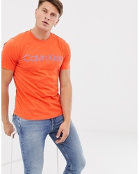 Calvin Klein Logo Front T Shirt In Orange