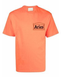 Aries Logo Print Crewneck T Shirt