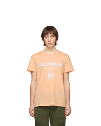 Balmain Orange Flocked Logo T Shirt