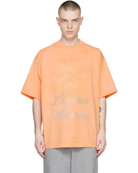 We11done Orange Hand Bleached Cotton Logo T Shirt