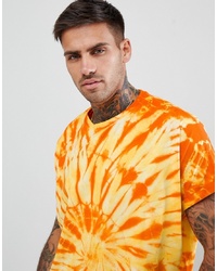 ASOS DESIGN Oversized Longline T Shirt With Roll Sleeve And Bright Spiral