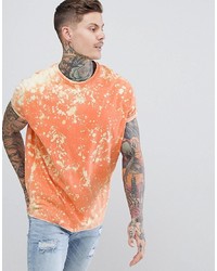 ASOS DESIGN Oversized T Shirt With Random Bleach Wash In Orange