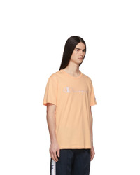 Champion Reverse Weave Pink Striped Script Logo T Shirt