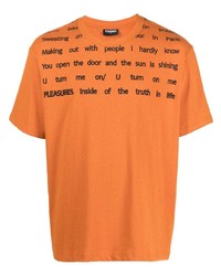 Pleasures Text Print Cotton T Shirt