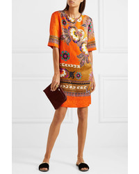 Etro Printed Silk Jacquard Dress Orange