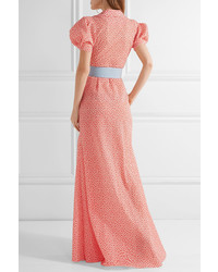 Rosie Assoulin Belted Printed Cotton Gauze Gown Bright Orange