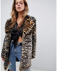 Missguided Faux Fur Coat In Tiger Print