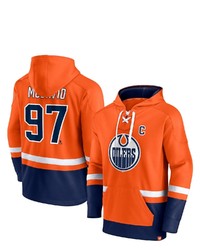 FANATICS Branded Connor Mcdavid Orangenavy Edmonton Oilers Player Lace Up V Neck Pullover Hoodie