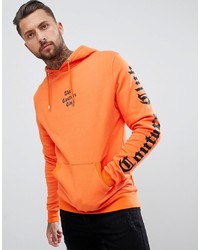 The Couture Club Muscle Fit Hoodie In Orange With Sleeve Print