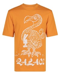 Orange Print Lace Crew-neck T-shirt