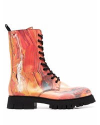 Orange Print Leather Casual Boots