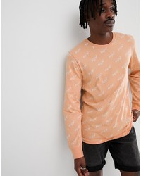 HUF Long Sleeve T Shirt With All Over Bolt In Peach