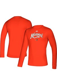 adidas Orange Miami Hurricanes Basketball Reverse Retro Roready Long Sleeve T Shirt