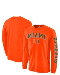 FANATICS Orange Miami Hurricanes Distressed Arch Over Logo Long Sleeve Hit T Shirt