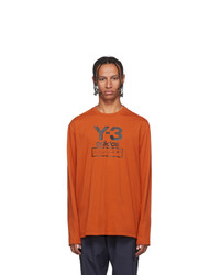 Y-3 Orange Stacked Logo Long Sleeve T Shirt