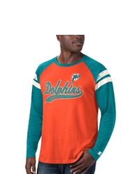 STARTE R Orangeaqua Miami Dolphins Throwback League Raglan Long Sleeve Tri Blend T Shirt