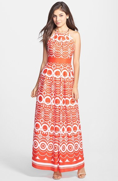 orange print maxi dress