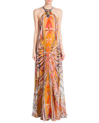 Emilio Pucci Printed Silk Chiffon Maxi Dress With Embellisht